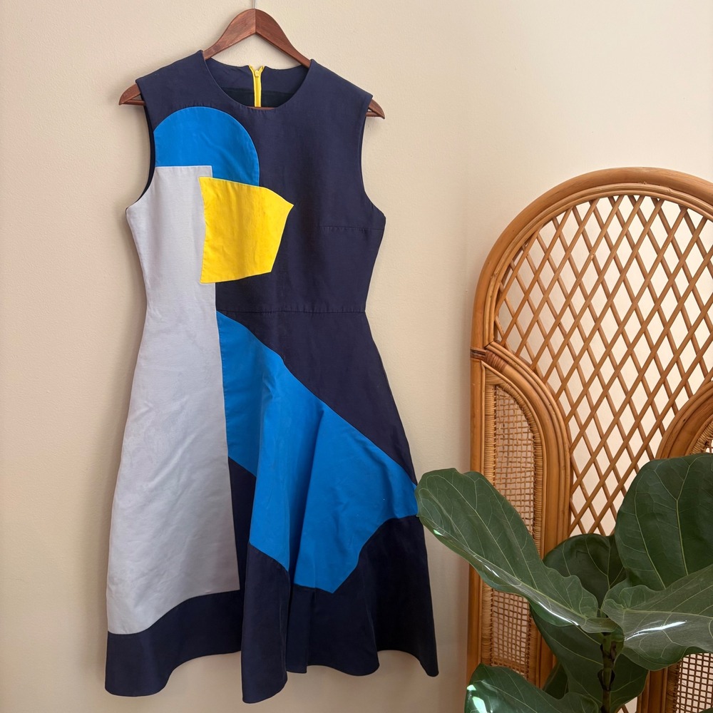 Vintage MCM 1970's Wearable Art Meras Zipper Colorblock Geometric Womens Dress